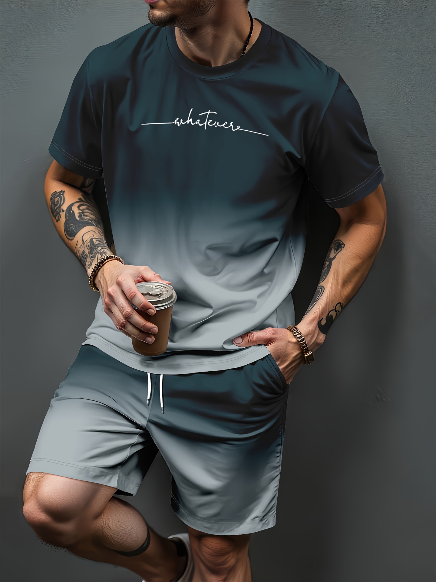 Summer Clothing Guys - Gradient Letter Pattern 3D Print Tracksuits