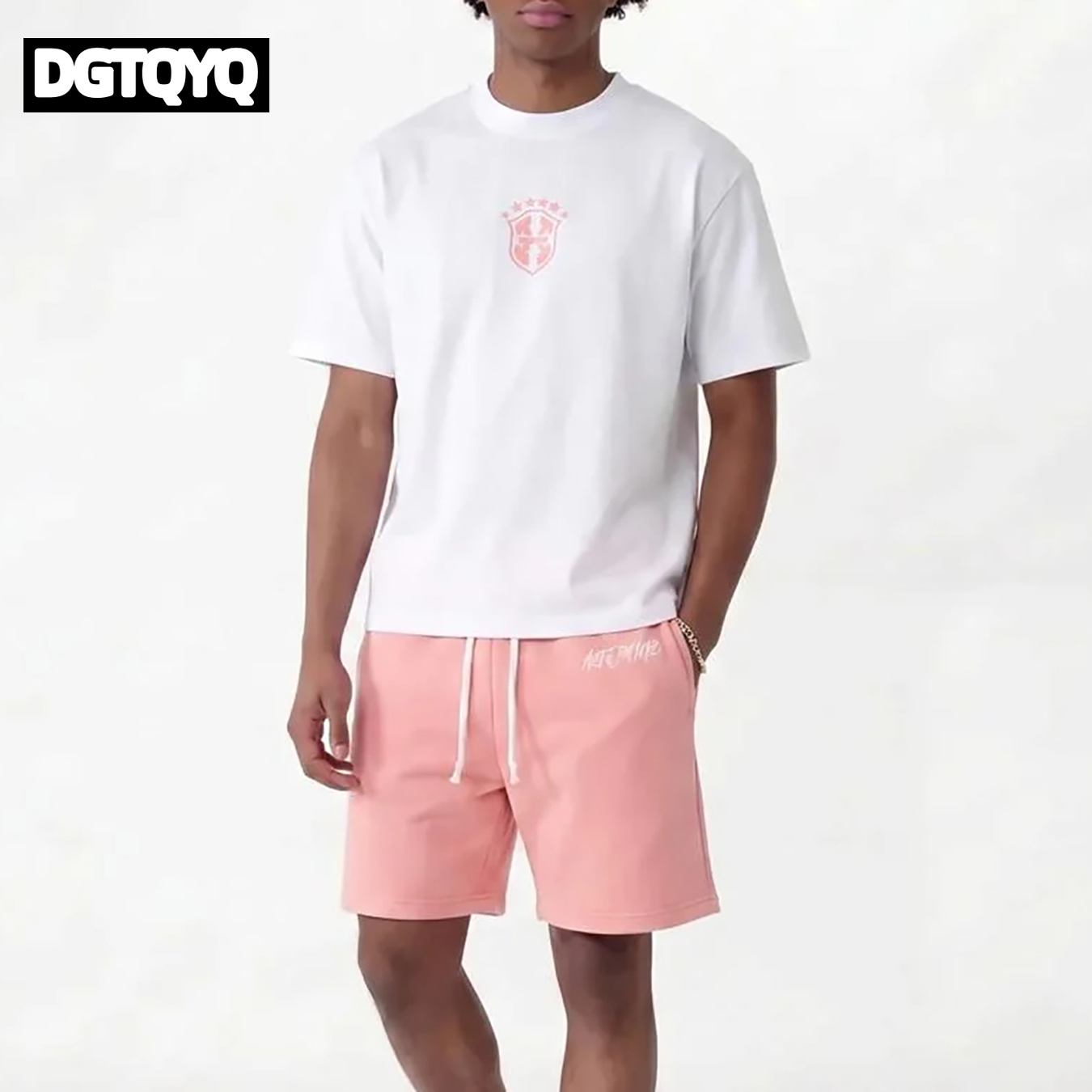 Summer Clothing Guys - Man's Summer New Pink Embroidered Casual