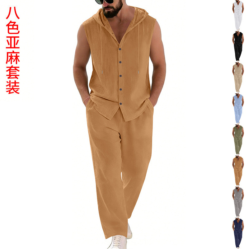 Summer Outdoor Clothing - Men's Casual Linen Suit Hooded Sweater