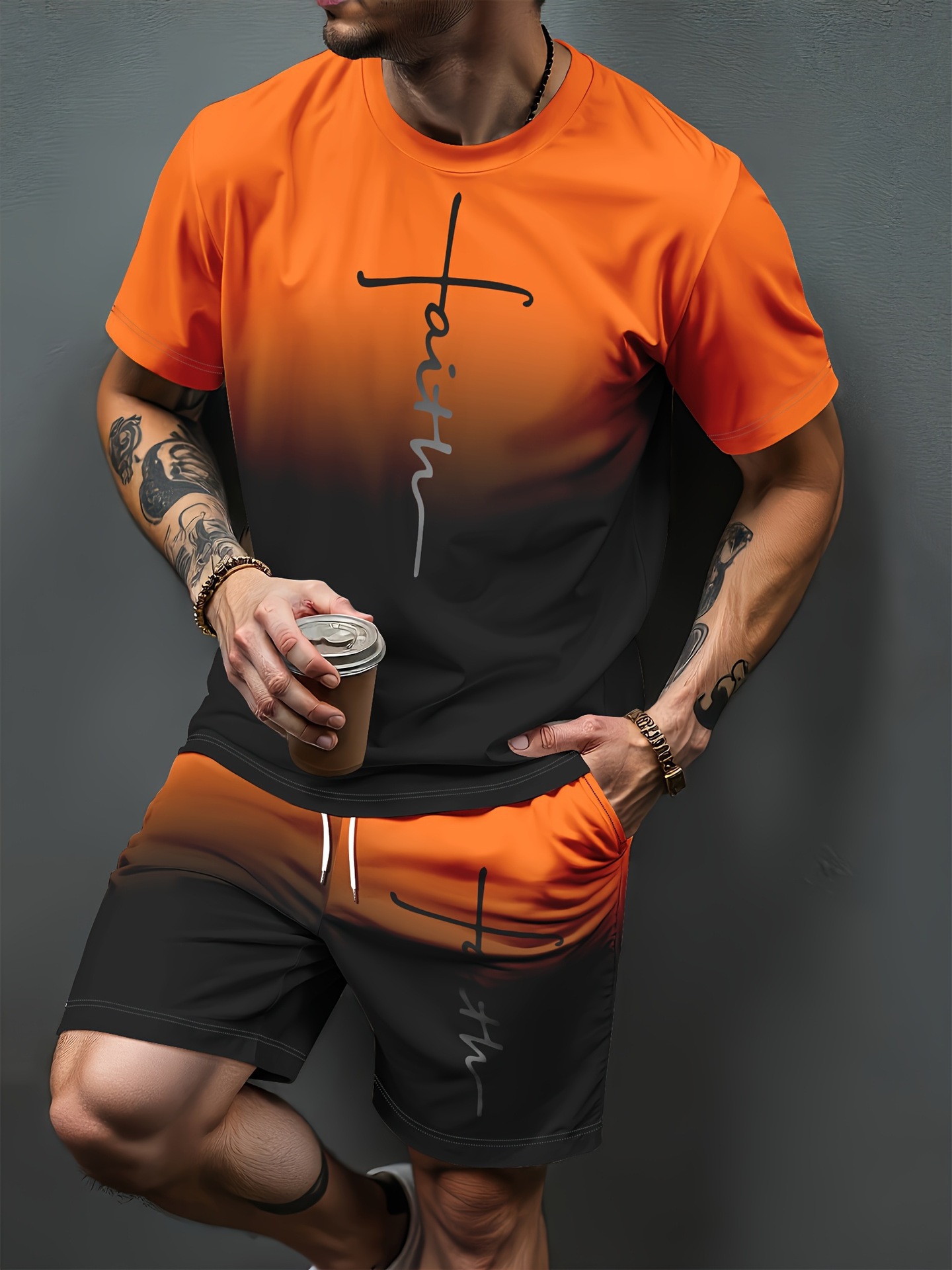 Gradient Letter Pattern 3D Pri - Summer Clothing Guys 评论和价格