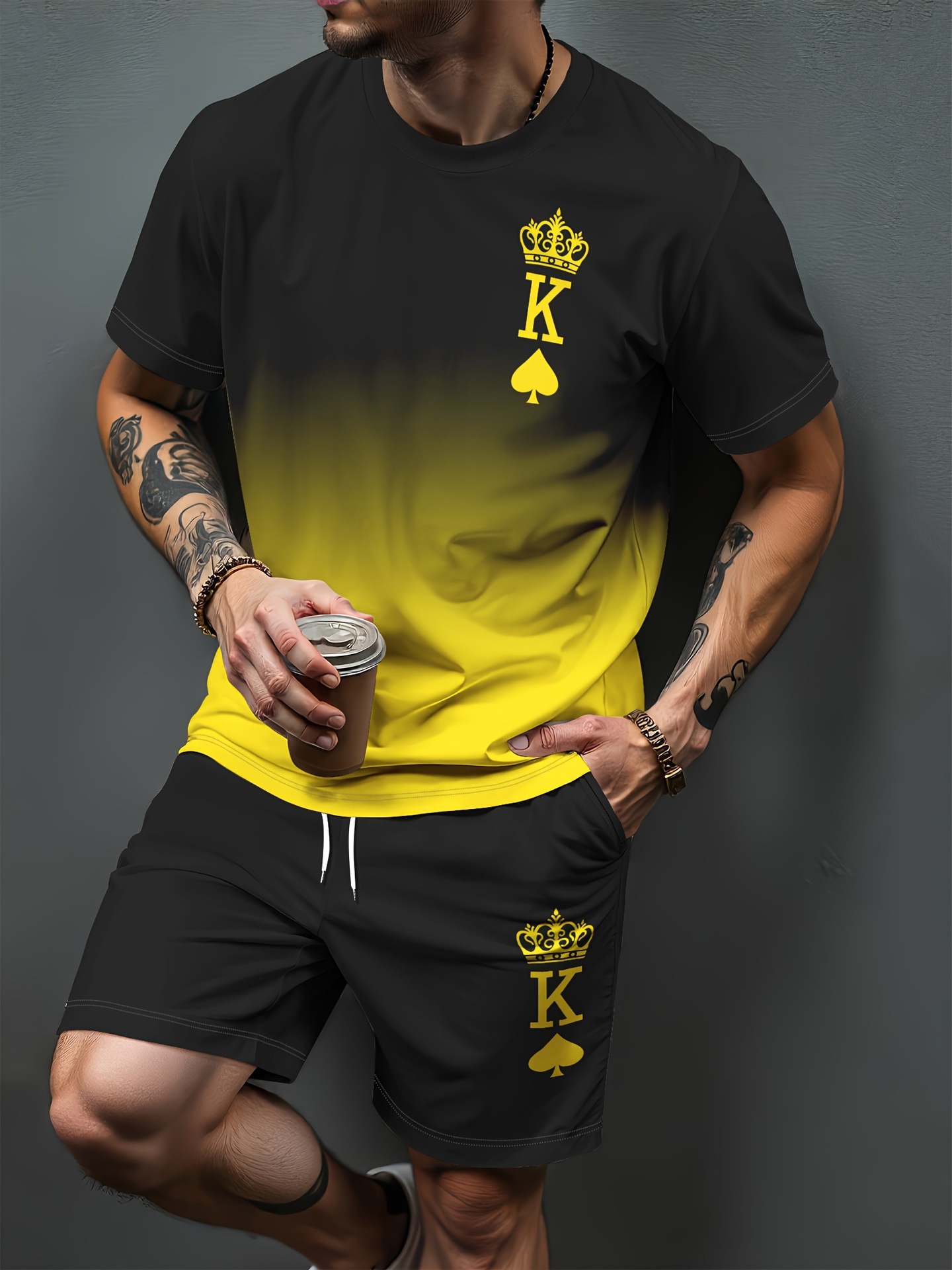 Gradient Letter Pattern 3D Pri - Summer Clothing Guys 评论和价格