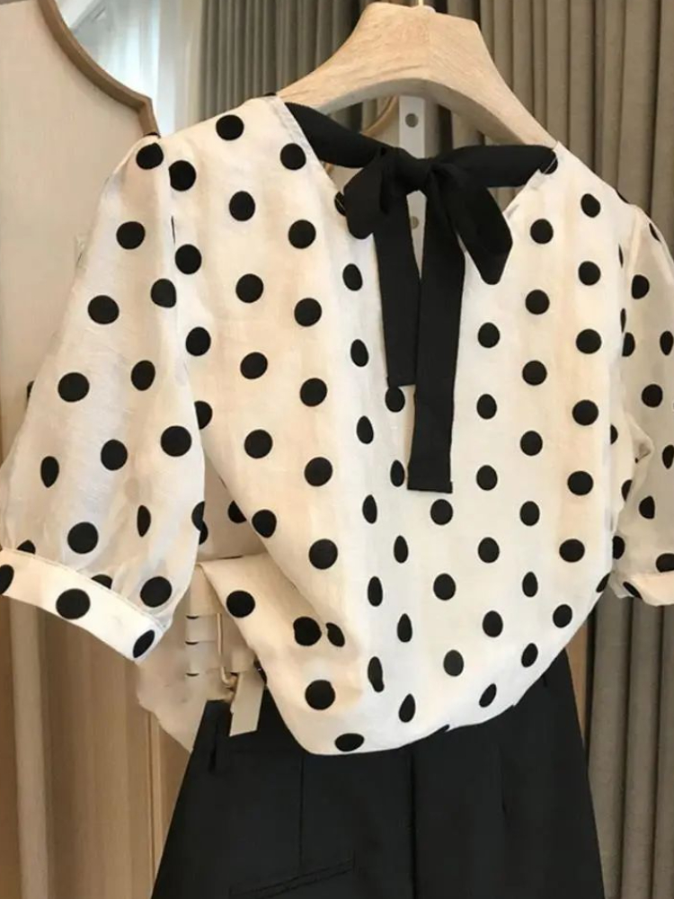 Polka Dot Blouses Women Elegan - Summer Clothing Holiday 评论和价格