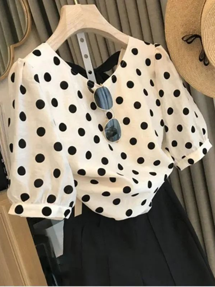 Polka Dot Blouses Women Elegan - Summer Clothing Holiday 评论和价格