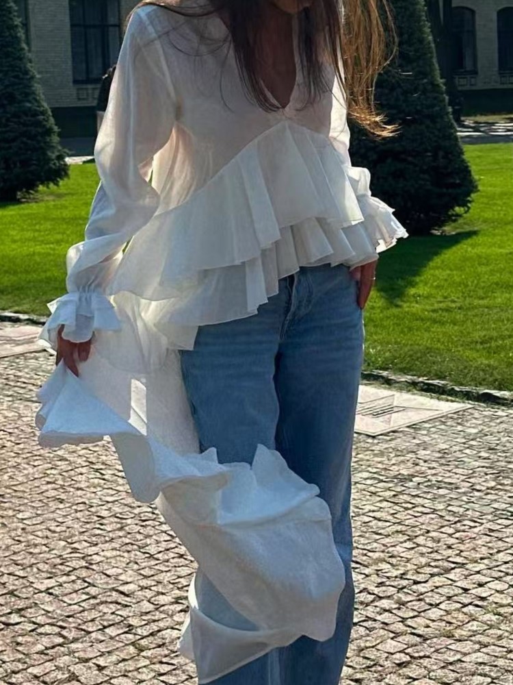 Fashion Ruffles Long Shirt Top - Summer Clothing Holiday 评论和价格