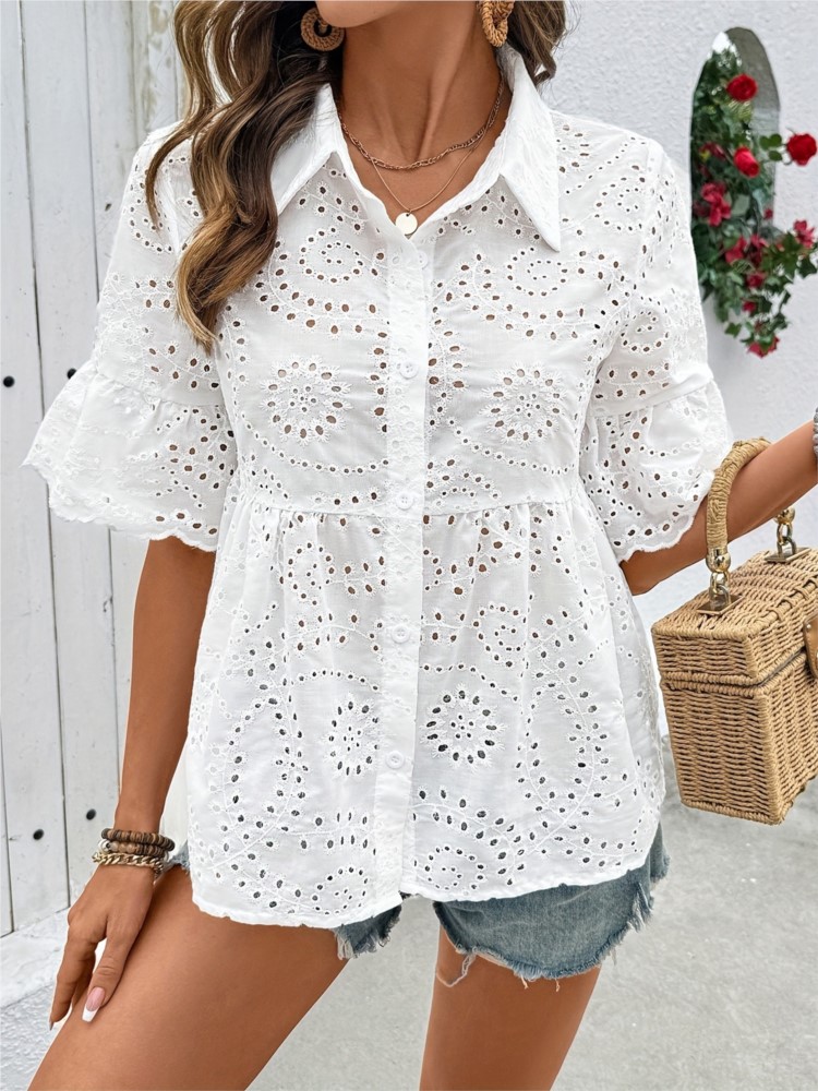 White Lace Hook Flower Hollow  - Summer Clothing Holiday 评论和价格