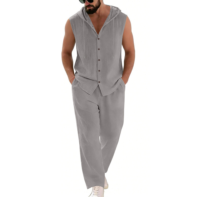 Men's Casual Linen Suit Hooded - Summer Outdoor Clothing 评论和价格