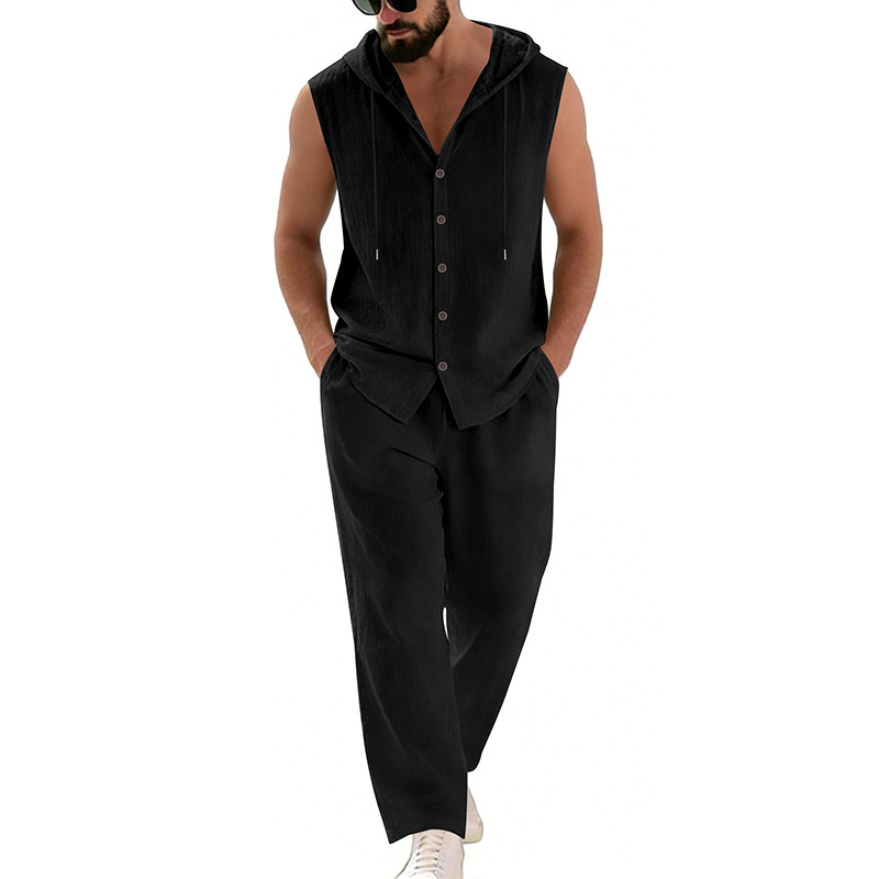 Men's Casual Linen Suit Hooded - Summer Outdoor Clothing 评论和价格