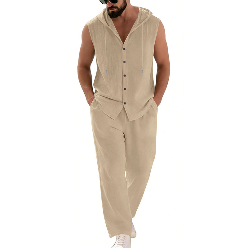 Men's Casual Linen Suit Hooded - Summer Outdoor Clothing 评论和价格